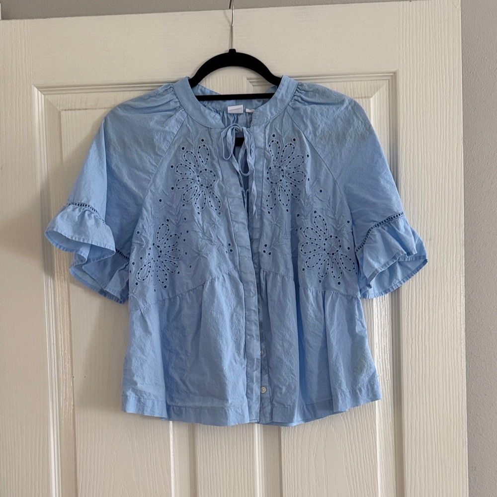 GAP Light Blue Eyelet Blouse